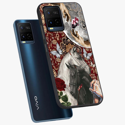 Moonlit Royal Stallion Glass Case displayed in angled mockup highlighting powerful stallion illustration with royal night aesthetic.