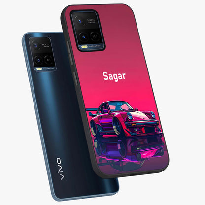 Neon Pink Porsche Glass Case displayed in angled mockup highlighting sleek neon pink car design with racing aesthetic.
