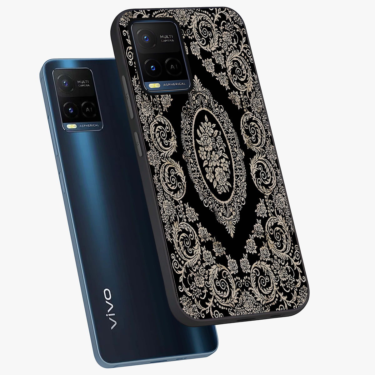 Noir Bloom Elegance Glass Case displayed in angled mockup highlighting refined flower design with stylish noir aesthetic.