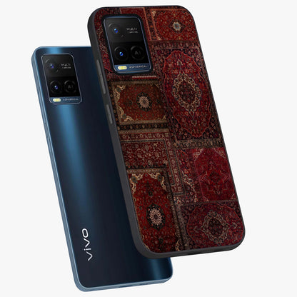 Persian Velvet Tale Glass Case displayed in angled mockup highlighting ornate textile inspired design with royal aesthetic.