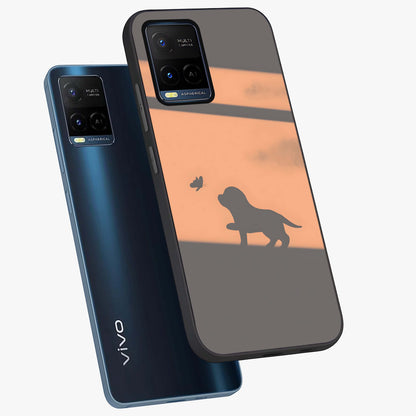 Puppy Shadow Art Glass Case displayed in angled mockup highlighting playful dog illustration with artistic shadow aesthetic.
