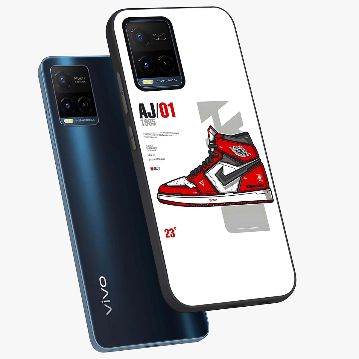 Retro Sneaker Blueprint Glass Case displayed in angled mockup highlighting detailed shoe design with sporty retro aesthetic.