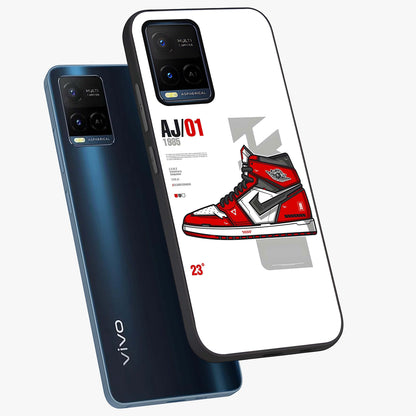 Retro Sneaker Blueprint Glass Case displayed in angled mockup highlighting detailed shoe design with sporty retro aesthetic.