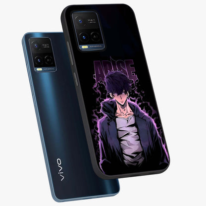 Shadow Monarch Awakening Glass Case displayed in angled mockup highlighting dramatic shadow warrior design with fantasy aesthetic.