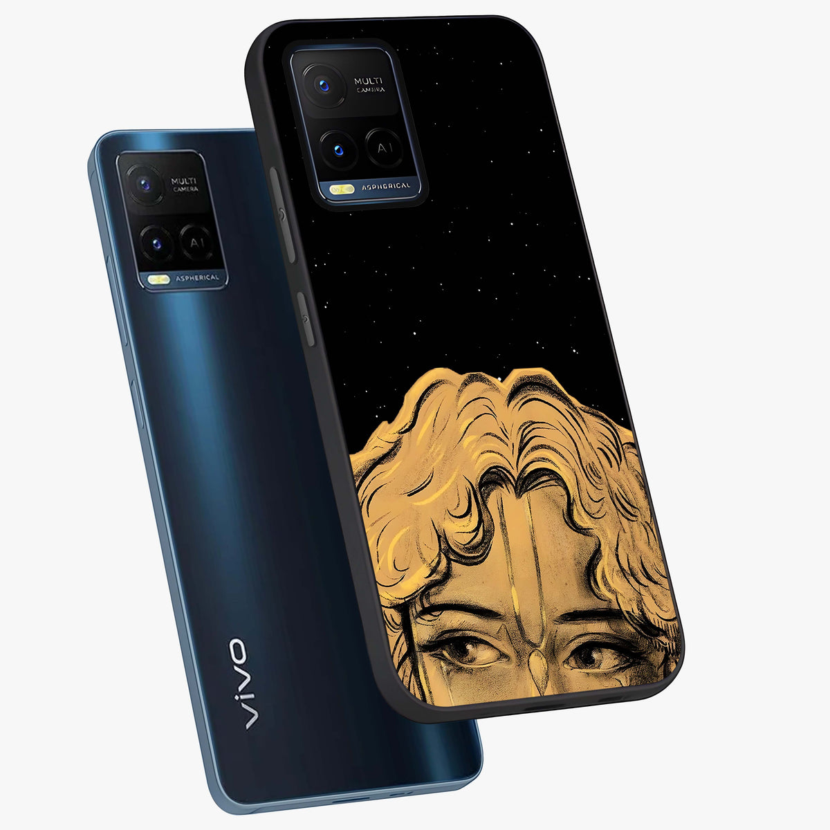 Shri Krishna Art Glass Case displayed in angled mockup highlighting spiritual Krishna illustration with divine aesthetic.