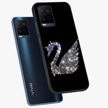 Starlit Swan Grace Glass Case displayed in angled mockup highlighting elegant swan illustration with dreamy celestial aesthetic.