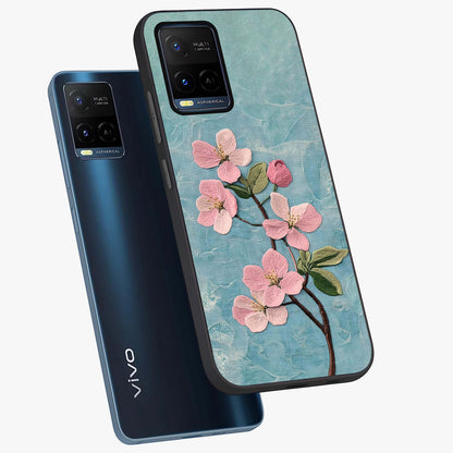 Threaded Blossom Breeze Glass Case displayed in angled mockup highlighting elegant floral design with soft aesthetic style.