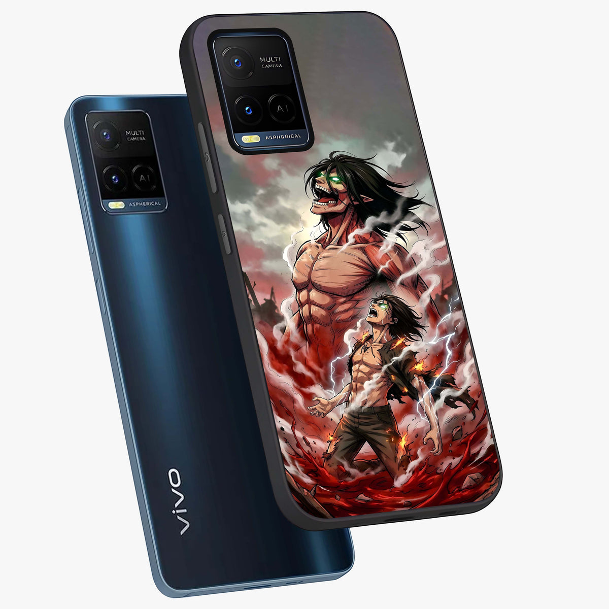 Titan Awakening Fury Glass Case displayed in angled mockup highlighting dramatic giant warrior design with bold anime aesthetic.
