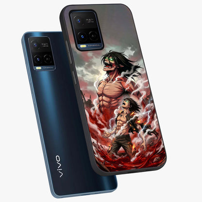 Titan Awakening Fury Glass Case displayed in angled mockup highlighting dramatic giant warrior design with bold anime aesthetic.