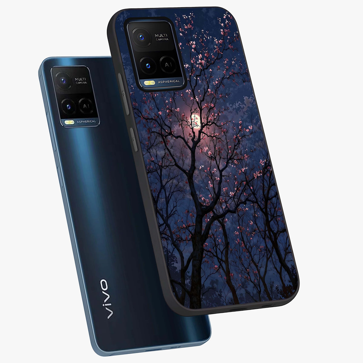Twilight Sakura Serenade Glass Case displayed in angled mockup highlighting delicate sakura flower design with dreamy aesthetic.