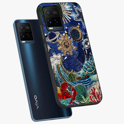 Universe Underwater Spark Glass Case displayed in angled mockup highlighting glowing aquatic design with celestial aesthetic.