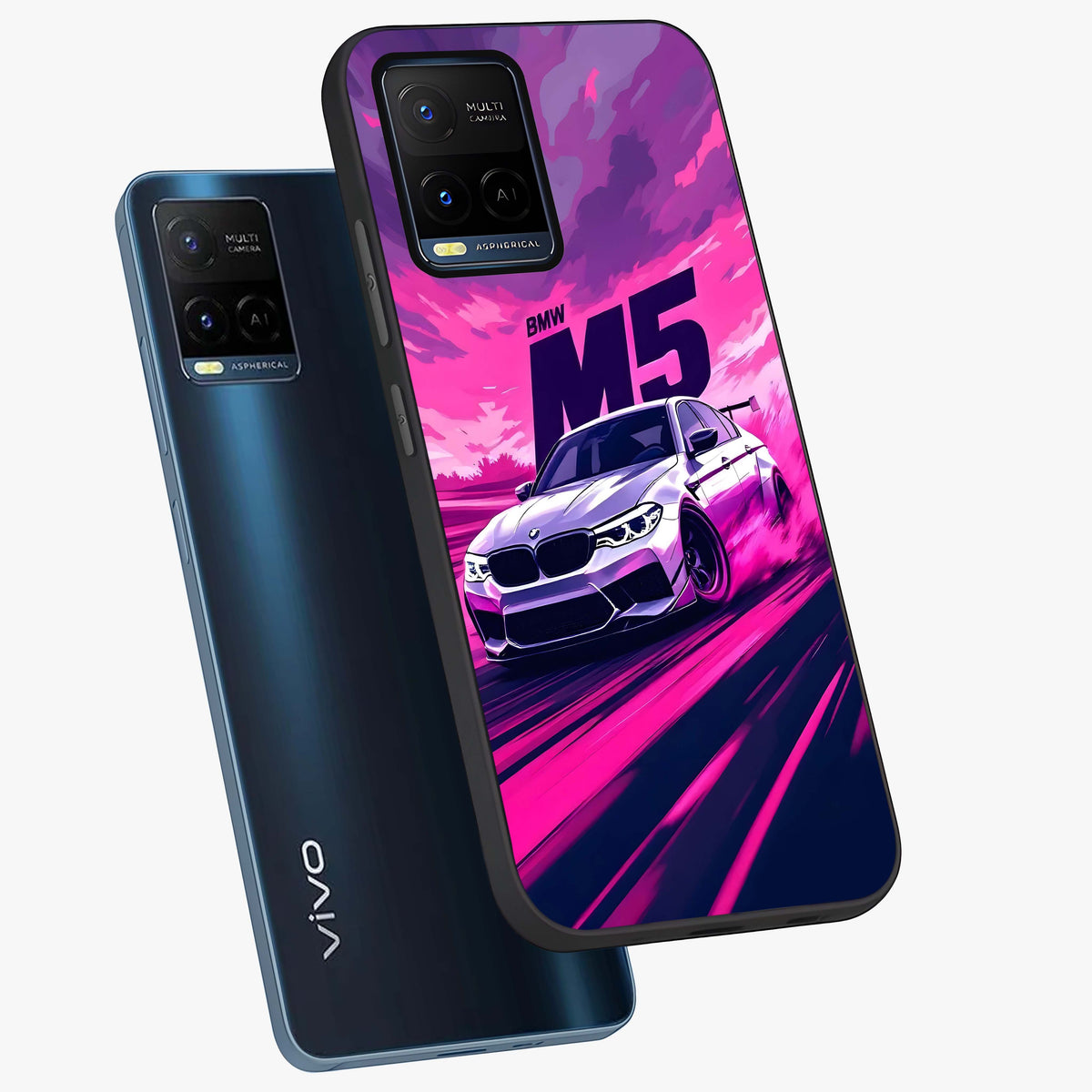 Velocity Drift Pulse Glass Case displayed in angled mockup highlighting dynamic drift design with sporty automotive aesthetic.