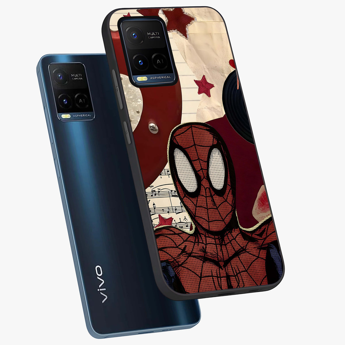 Web Warrior Vibes Glass Case displayed in angled mockup highlighting dynamic web design with comic style aesthetic.