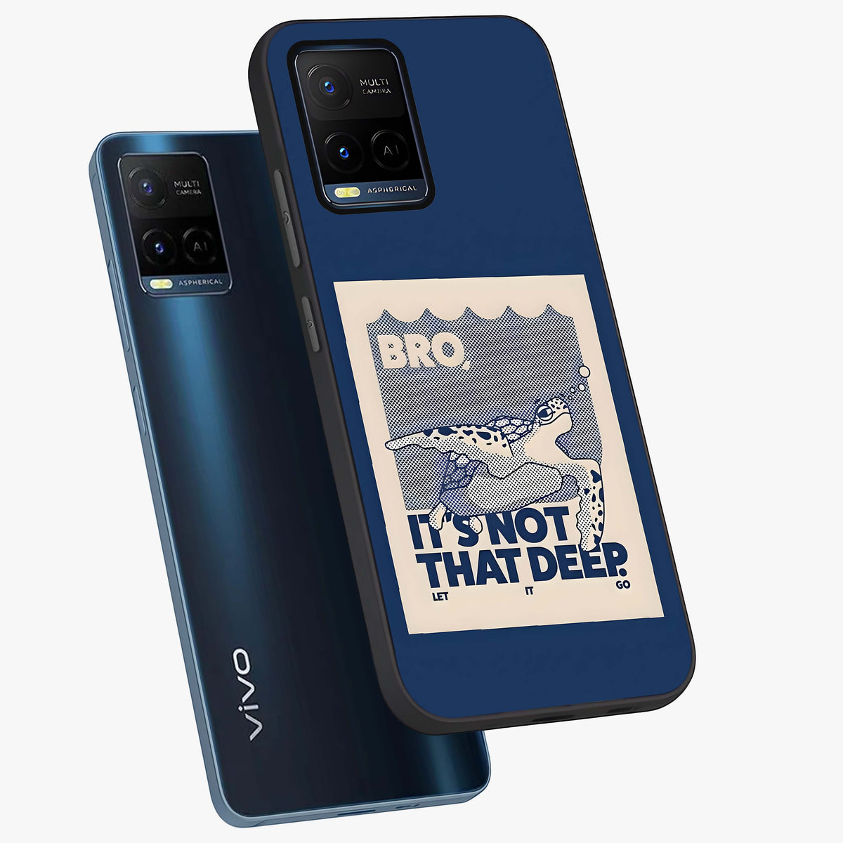 Worry Less Swim Glass Case displayed in angled mockup highlighting fun typography design with relaxed aesthetic style.