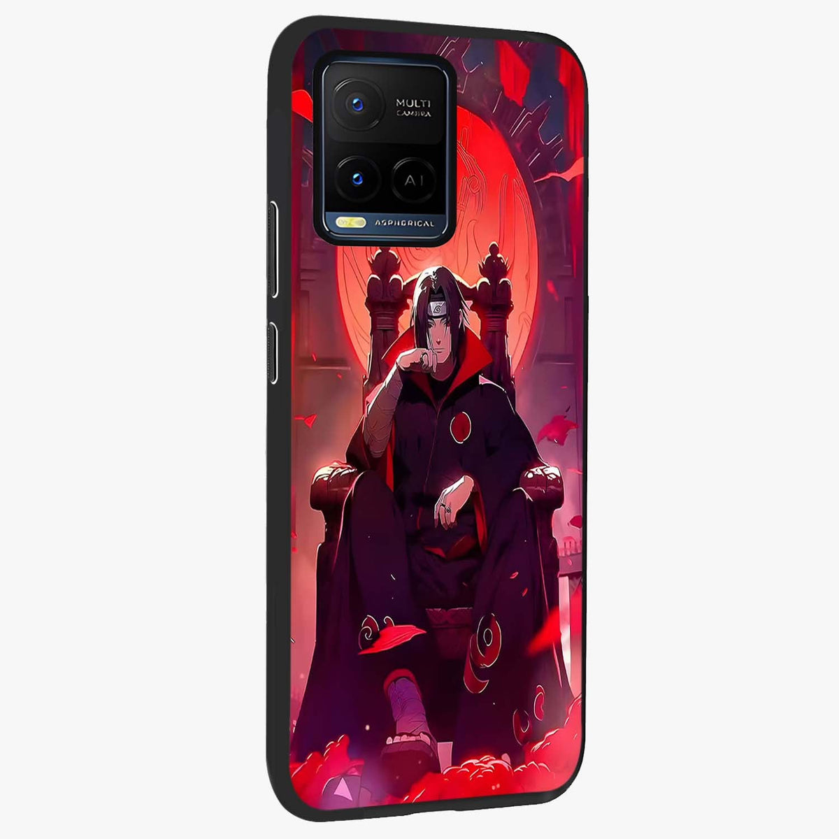 Blood Moon Sovereign Glass Case upright view showcasing powerful moon inspired artwork with cosmic aesthetic style.