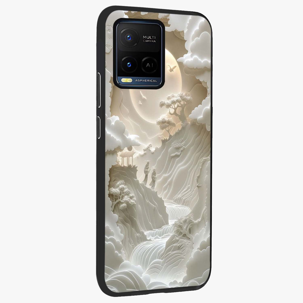 Celestial Origami Glass Case upright view showcasing creative origami artwork with modern celestial style.