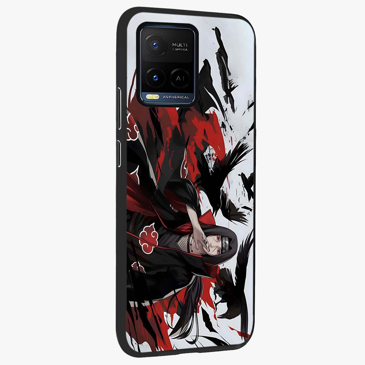 Crimson Crow Illusion Glass Case upright view showcasing striking crow illusion artwork with intense crimson theme.