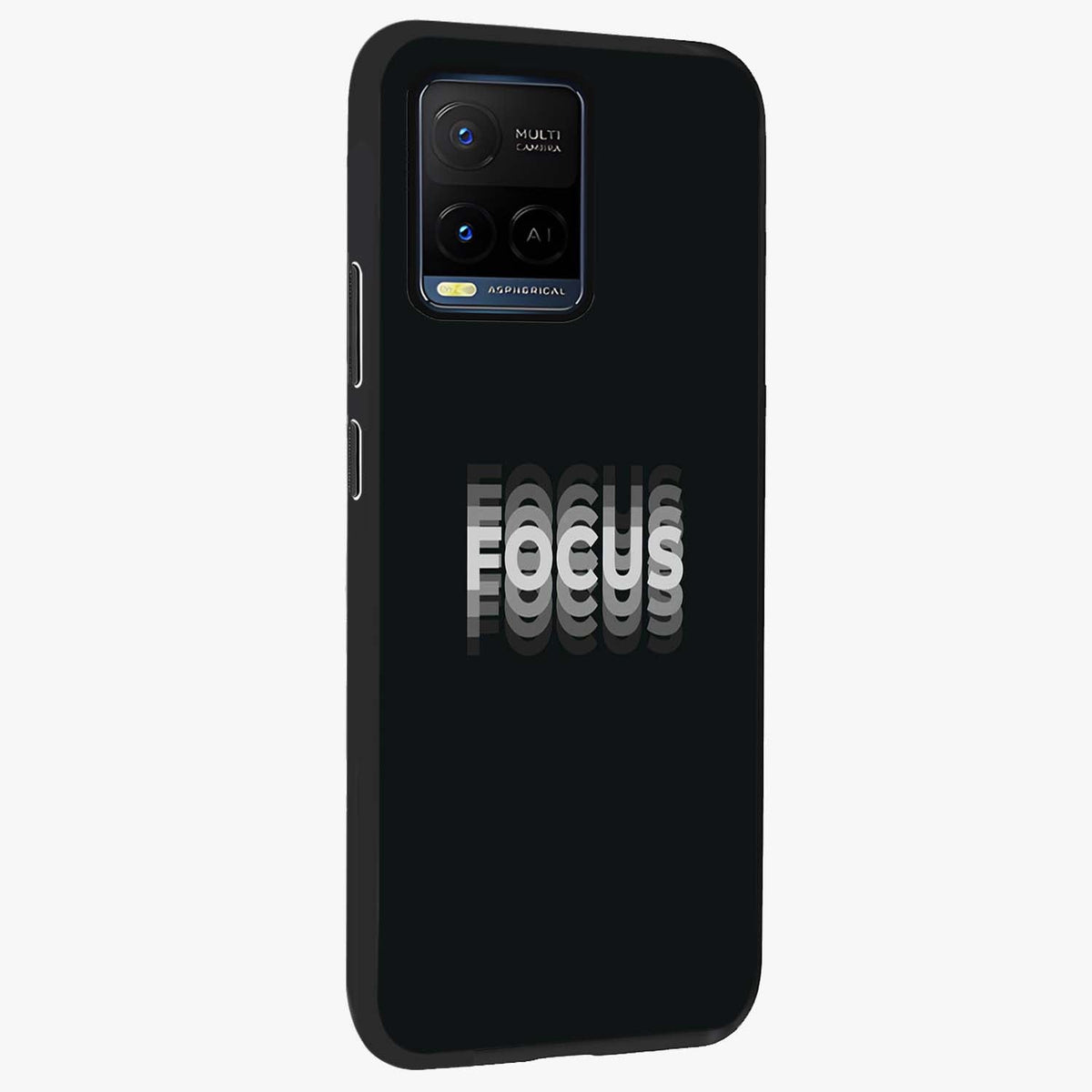 Focus Mode On Glass Case upright view showcasing strong typography statement with sleek motivational theme.