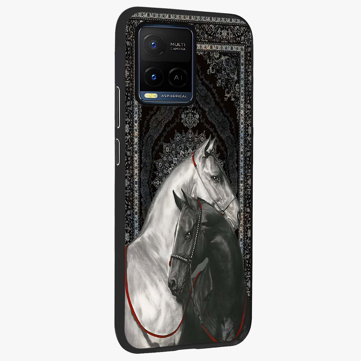 Majestic Ride Legacy Glass Case upright view showcasing dynamic ride inspired artwork with modern automotive theme.