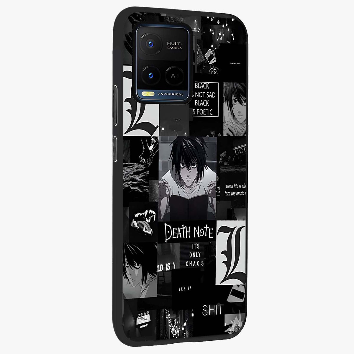 Midnight Chaos Mind Glass Case upright view showcasing expressive abstract artwork with bold dark theme.