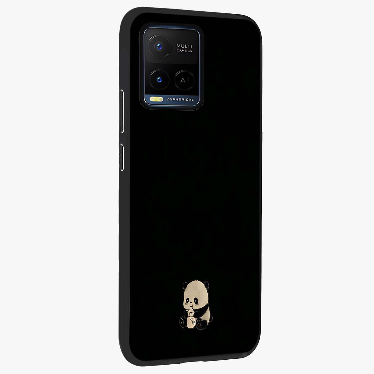 Midnight Panda Love Glass Case upright view showcasing charming panda artwork with playful romantic theme.
