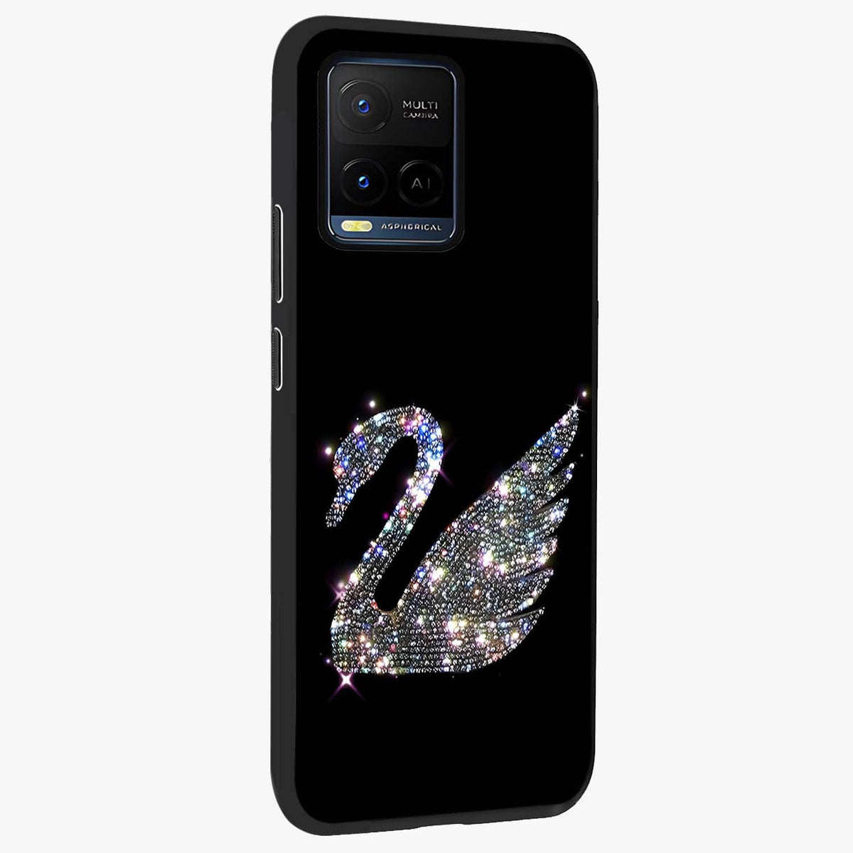 Starlit Swan Grace Glass Case upright view showcasing beautiful swan artwork with peaceful night themed design.