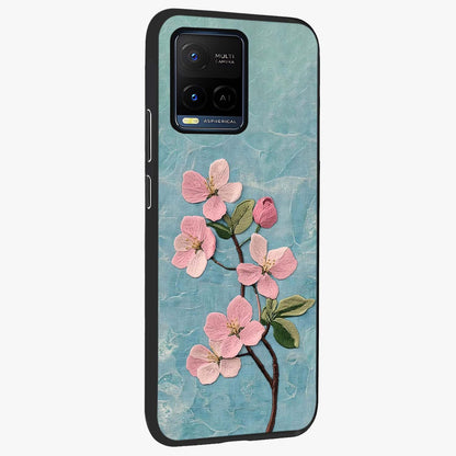Threaded Blossom Breeze Glass Case upright view showcasing graceful flower artwork with calm botanical theme.