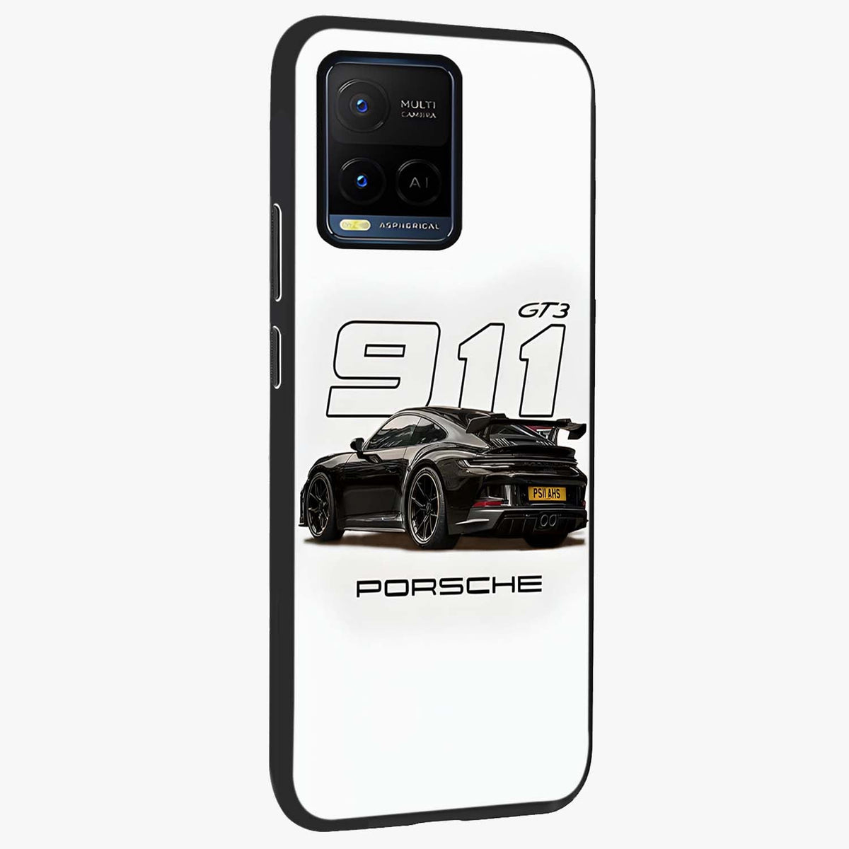 Turbo Legacy Icon Glass Case upright view showcasing bold racing inspired artwork with classic car theme.