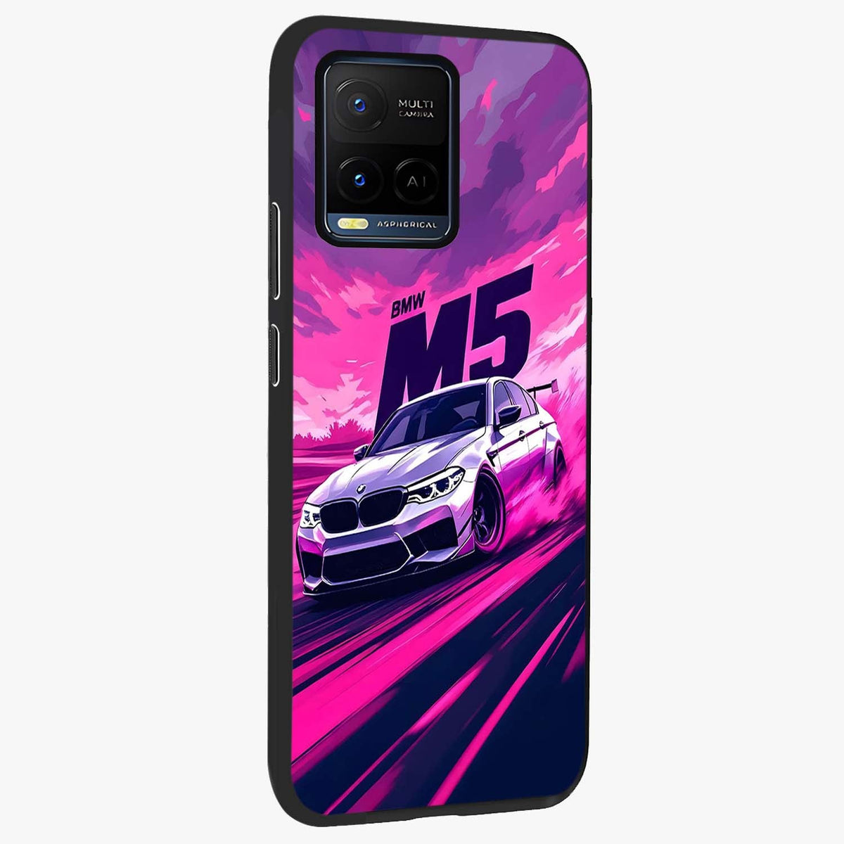 Velocity Drift Pulse Glass Case upright view showcasing powerful racing artwork with energetic motorsport theme.