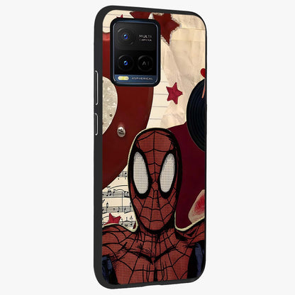 Web Warrior Vibes Glass Case upright view showcasing energetic superhero artwork with bold action theme.