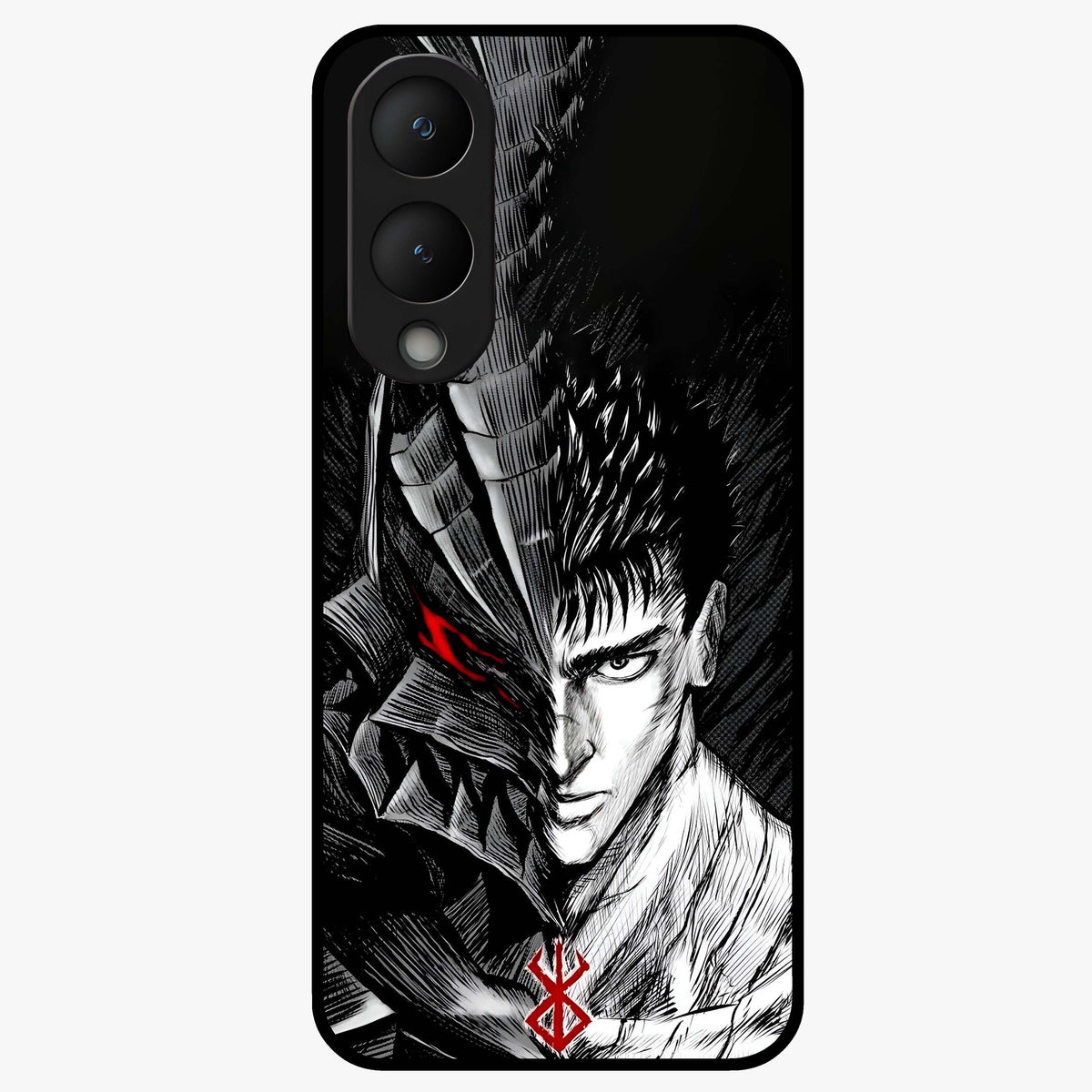 Berserker Blood Oath Glass Case showing flat back view with fierce warrior inspired artwork and glossy glass finish.