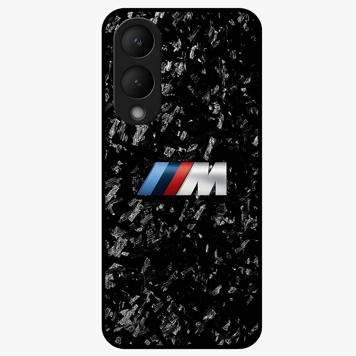 Carbon Speed Mark Glass Case showing flat back view with sporty carbon pattern artwork and glossy glass finish.