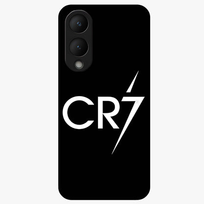 Cr7 Elite Strike Glass Case showing flat back view with dynamic football inspired artwork and glossy glass finish.