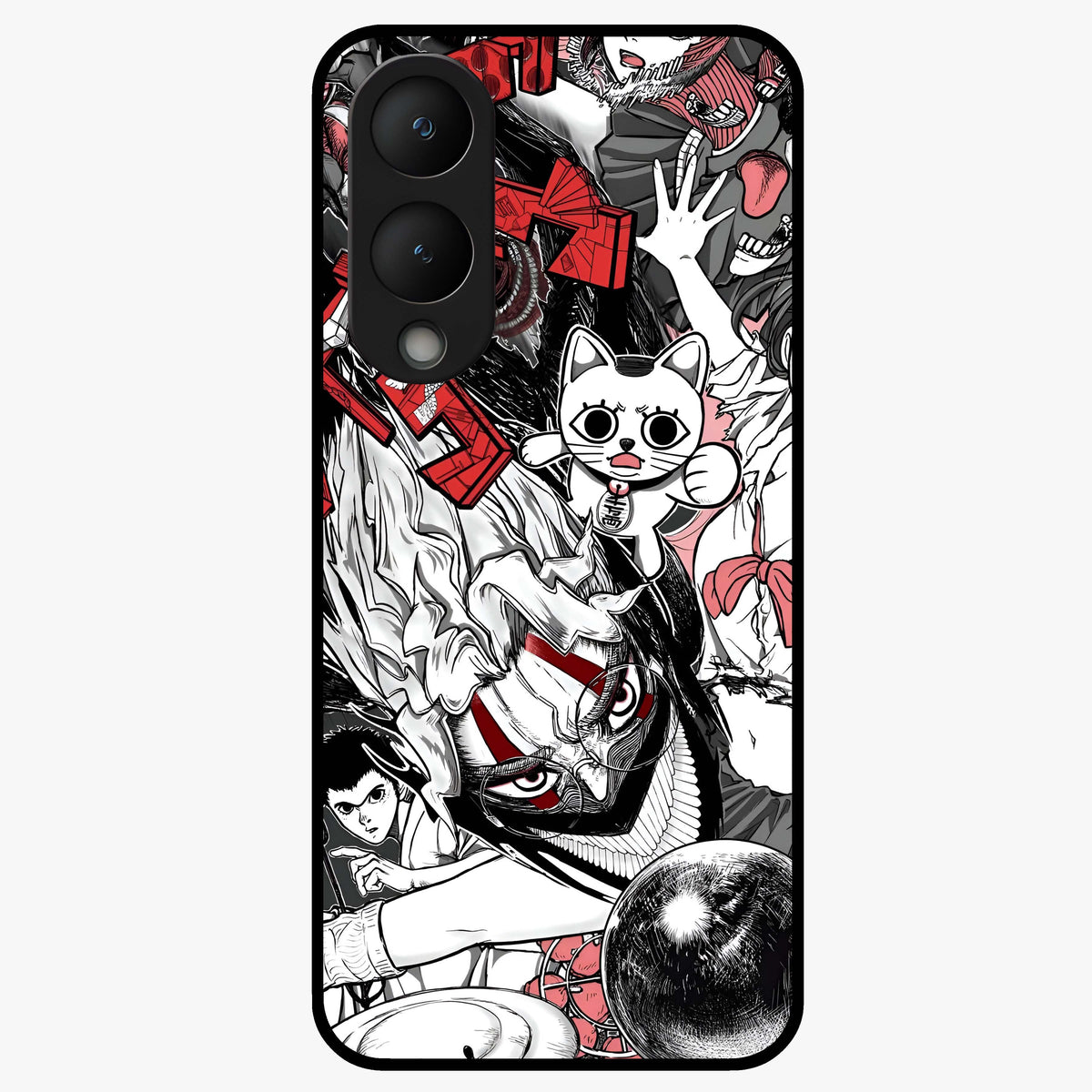 Crimson Chaos Panel Glass Case showing flat back view with bold crimson abstract artwork and glossy glass finish.
