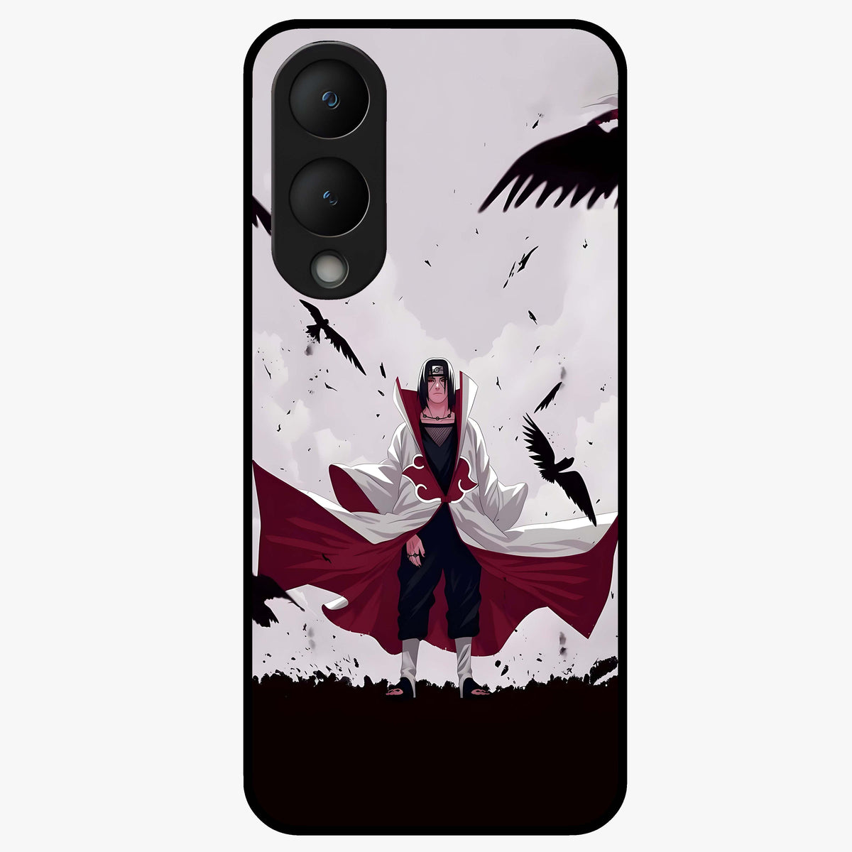 Crimson Crow Ascension Glass Case showing flat back view with mystical crow artwork and glossy glass finish.
