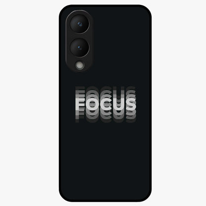 Focus Mode On Glass Case showing flat back view with bold motivational typography design and glossy glass finish.