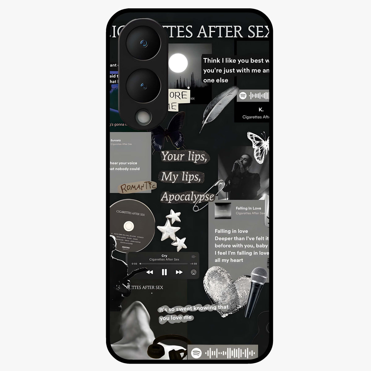 Midnight Love Echo Glass Case showing flat back view with romantic midnight themed artwork and glossy glass finish.