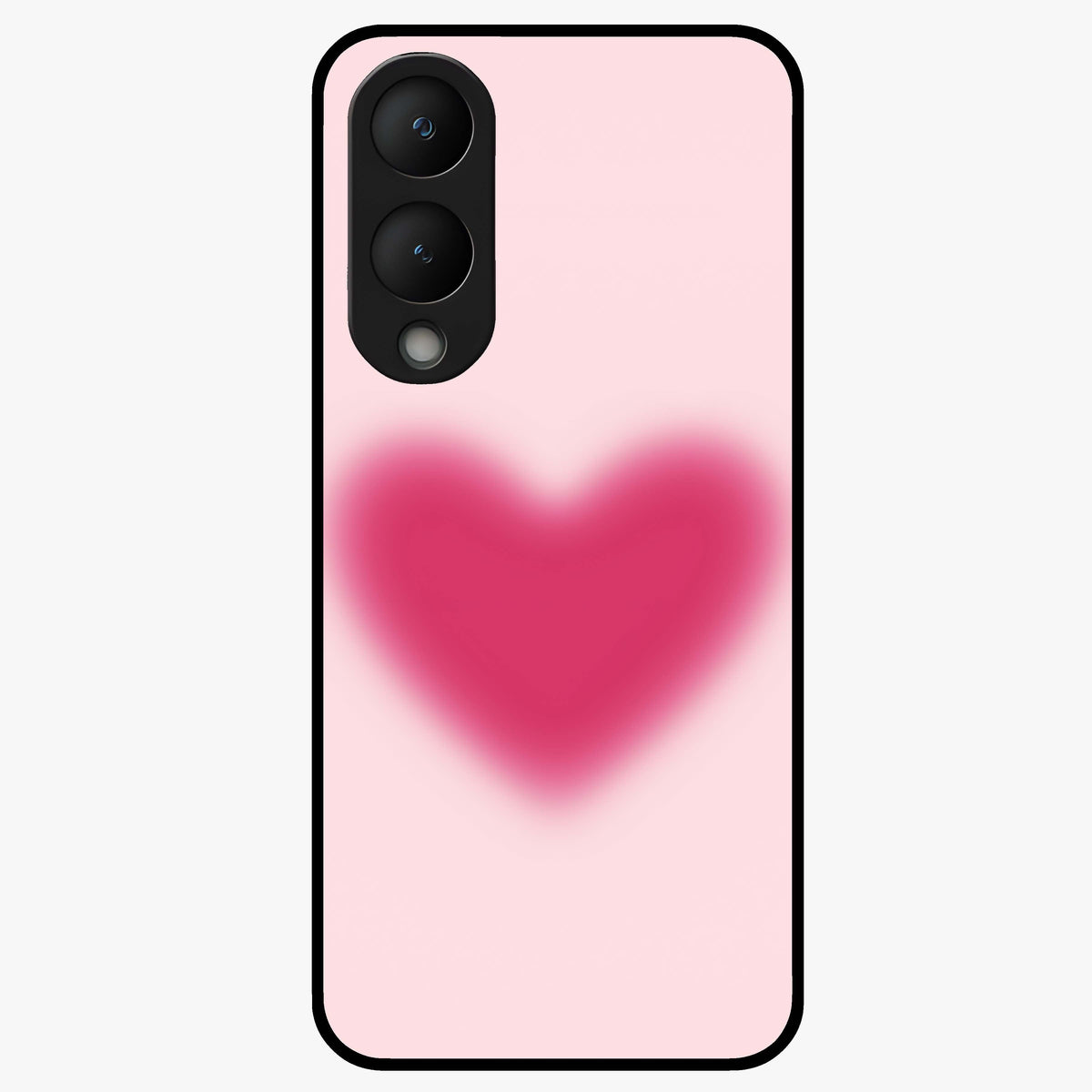 Pink Aura Heart Glass Case showing flat back view with glowing heart artwork and glossy glass finish.
