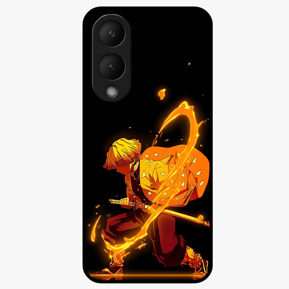 Thunder Flame Execution Glass Case showing flat back view with powerful flame and lightning artwork and glossy glass finish.