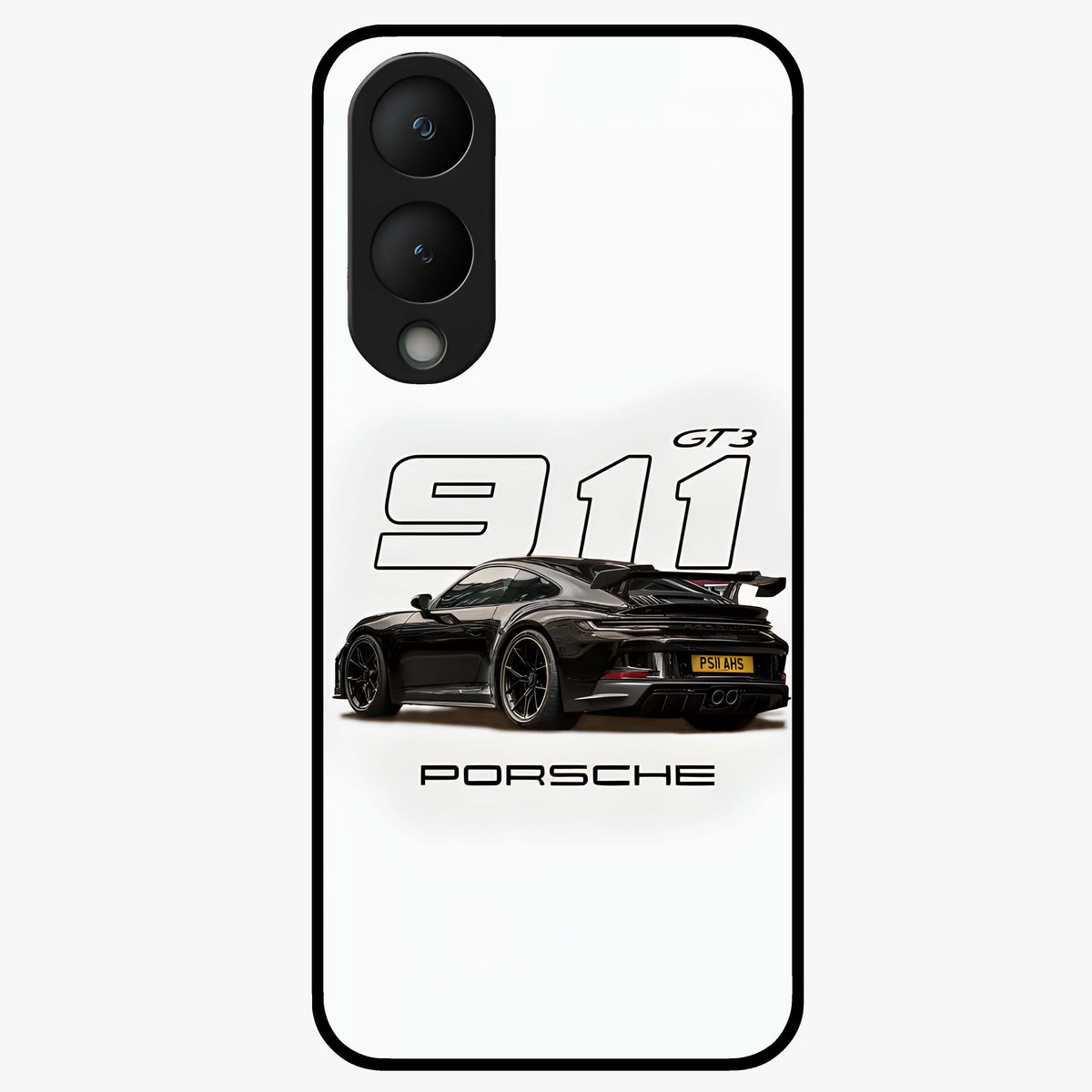 Turbo Legacy Icon Glass Case showing flat back view with iconic sports car inspired artwork and glossy glass finish.