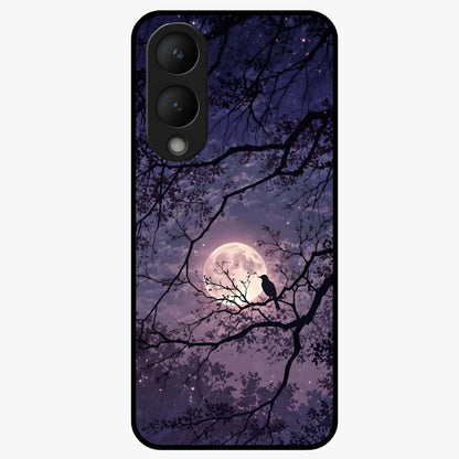 Whispering Moon Silence Glass Case showing flat back view with serene moon themed artwork and glossy glass finish.