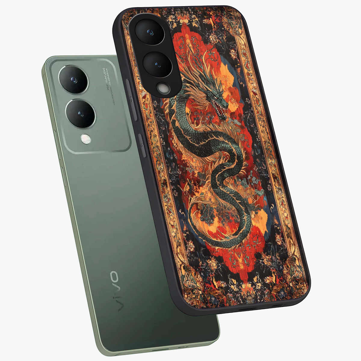 Inferno Dragon Soul Glass Case displayed in angled mockup highlighting powerful dragon illustration with inferno aesthetic.