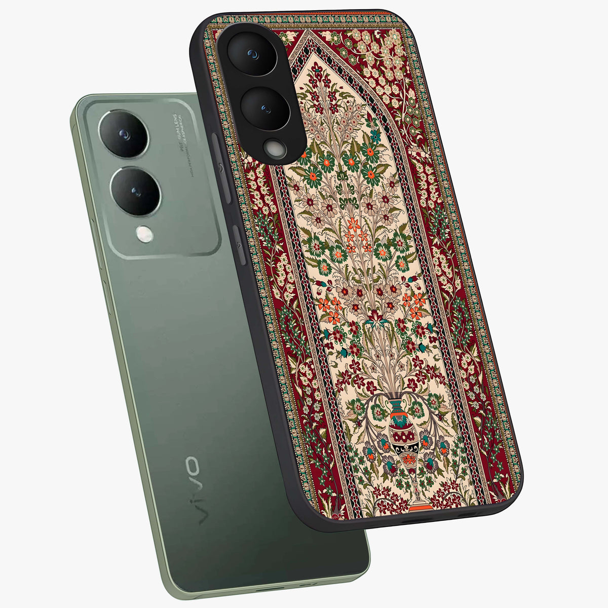 Persian Inspired Glass Case displayed in angled mockup highlighting intricate traditional design with elegant cultural aesthetic.