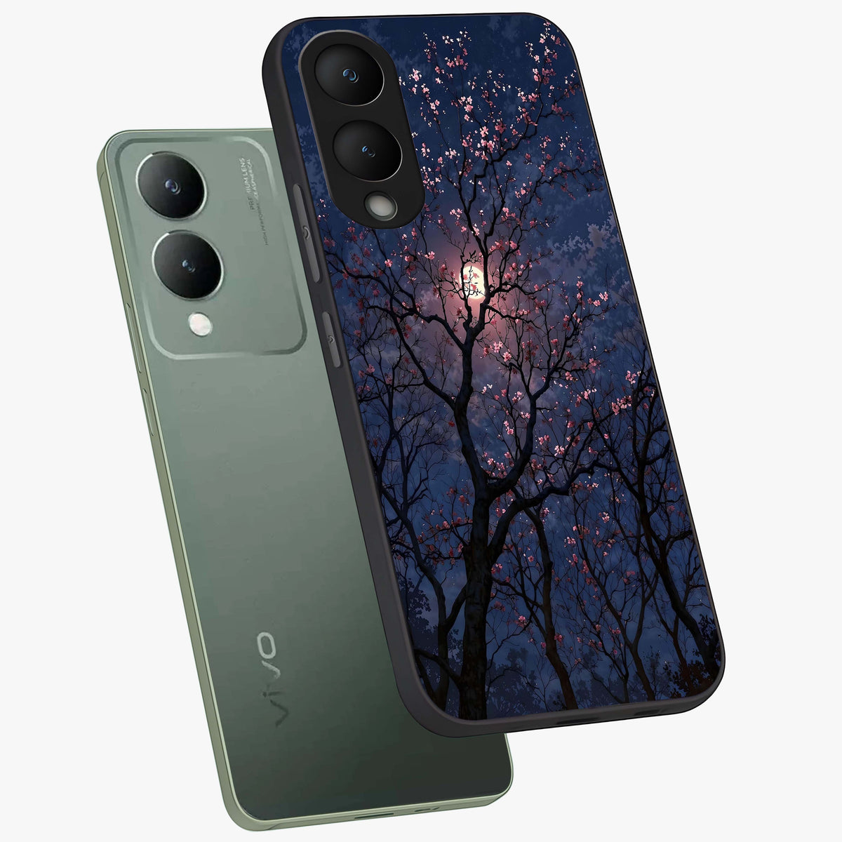 Twilight Sakura Serenade Glass Case displayed in angled mockup highlighting delicate sakura flower design with dreamy aesthetic.