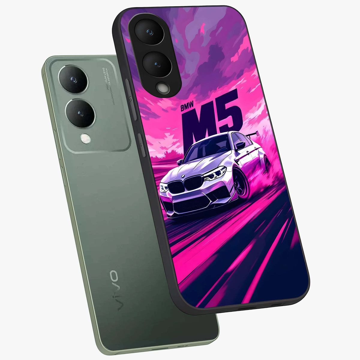 Velocity Drift Pulse Glass Case displayed in angled mockup highlighting dynamic drift design with sporty automotive aesthetic.