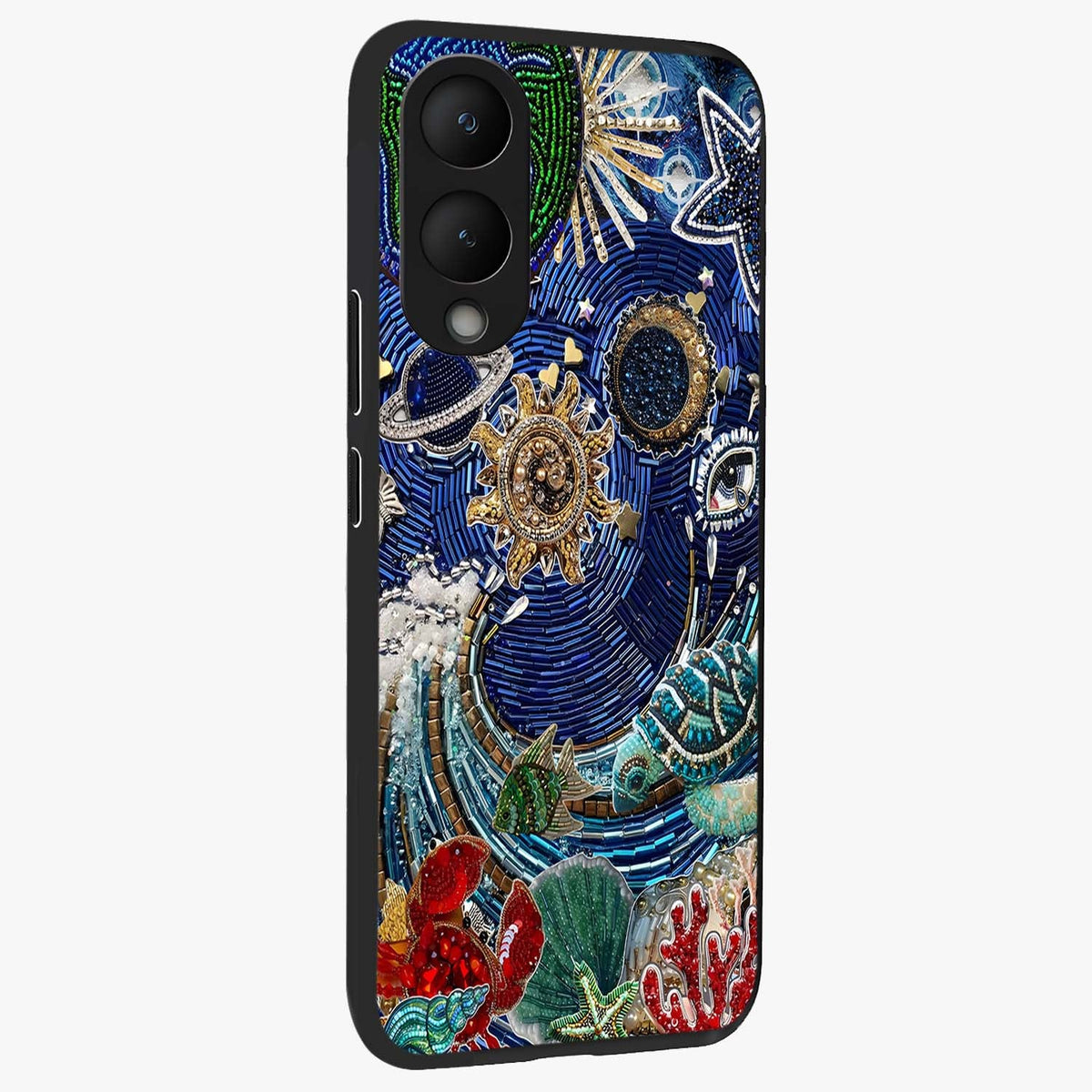 Universe Underwater Spark Glass Case upright view showcasing magical underwater galaxy artwork with vibrant cosmic theme.