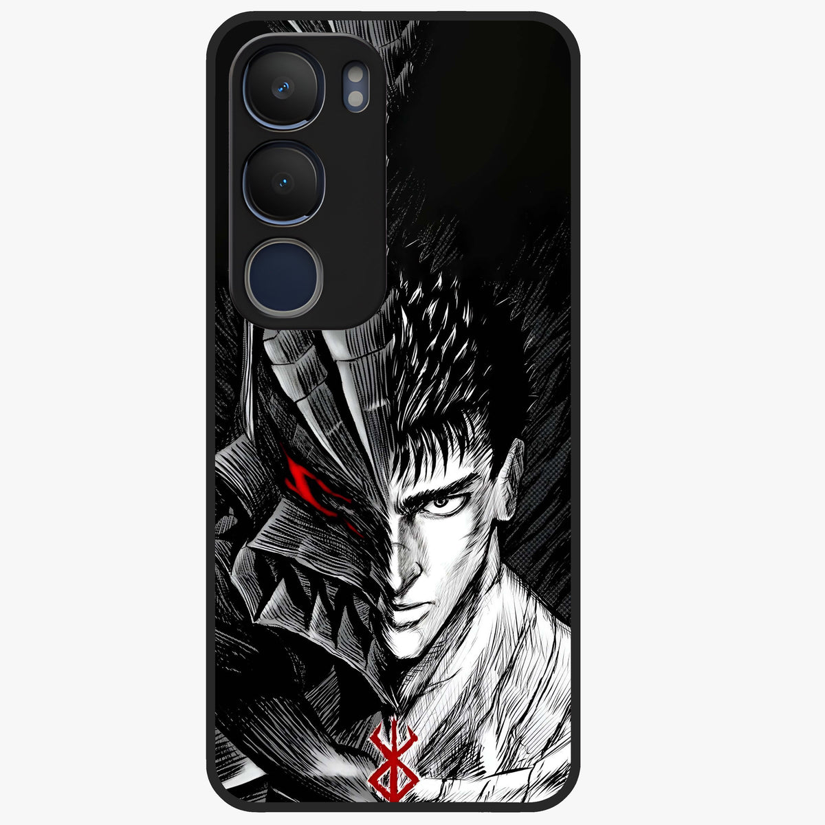 Berserker Blood Oath Glass Case showing flat back view with fierce warrior inspired artwork and glossy glass finish.