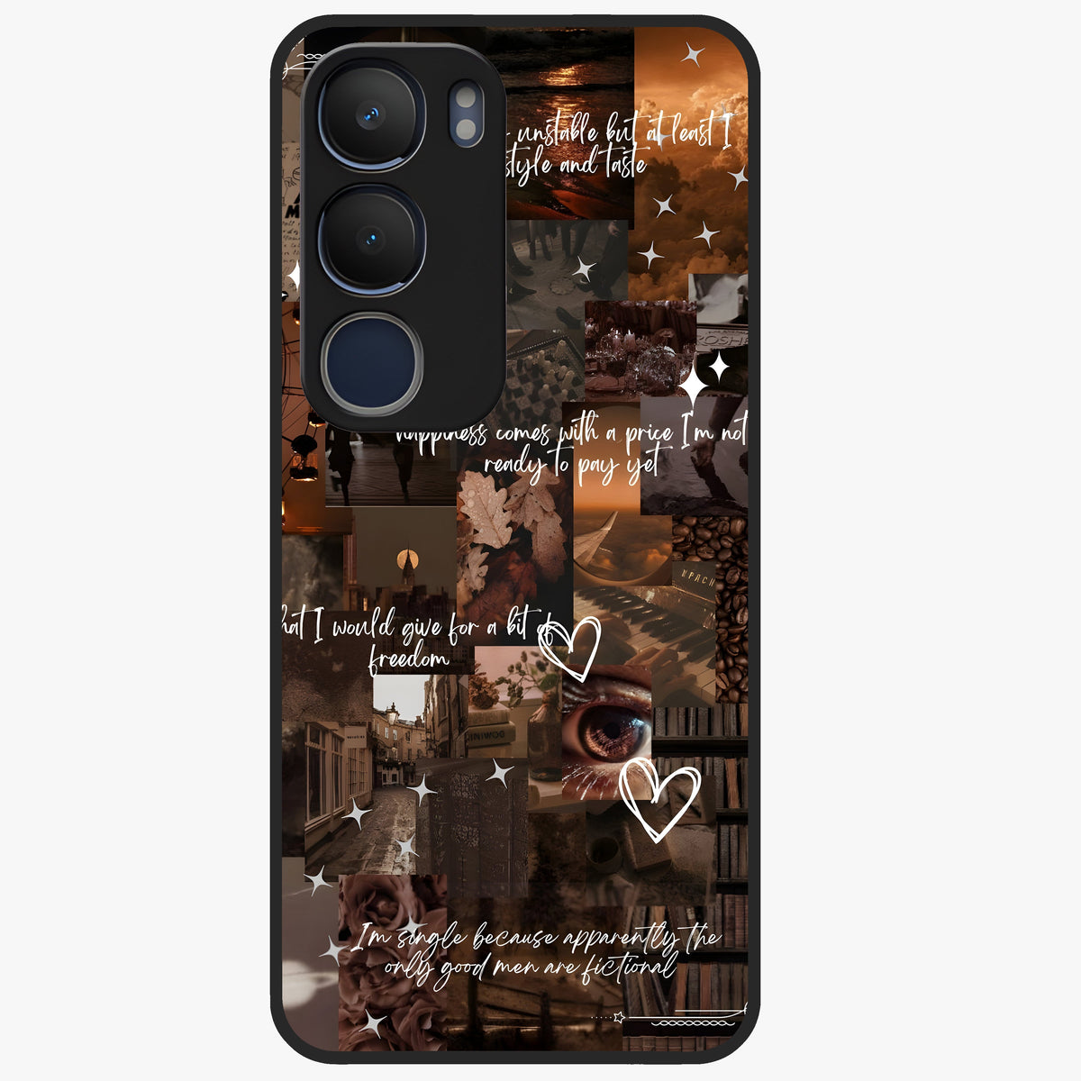 Bittersweet Aesthetic Chaos Glass Case showing flat back view with artistic chaotic aesthetic design and glossy glass finish.