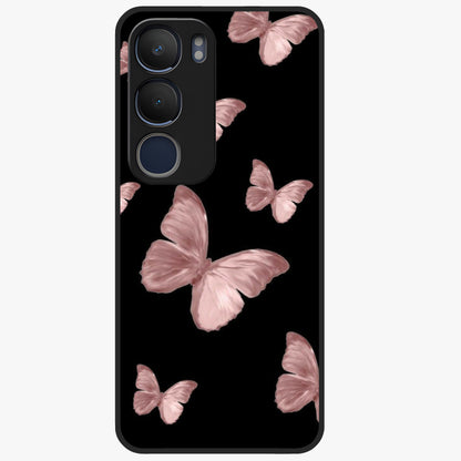 Butterfly Pattern Glass Case showing flat back view with elegant butterfly pattern artwork and glossy glass finish.