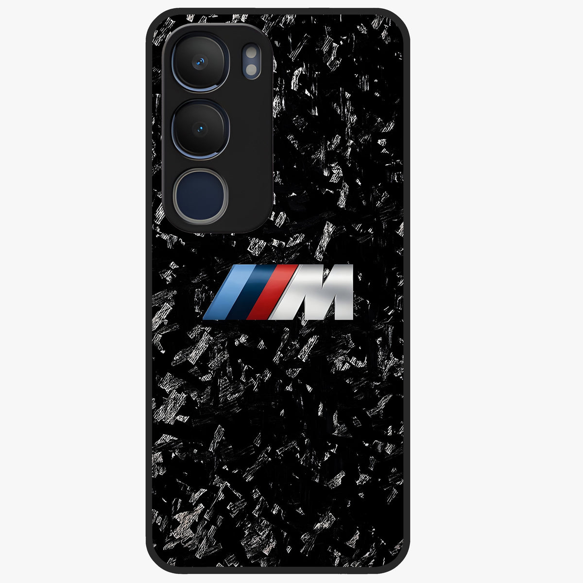Carbon Speed Mark Glass Case showing flat back view with sporty carbon pattern artwork and glossy glass finish.